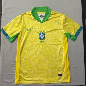 Nike Brasil CBF Soccer Shirt Yellow Green Coach Back Print Size Medium Dri-Fit